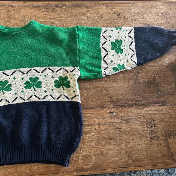 Vintage 80's Irish chunky Green and Blue Grandpa Sweater Small to Medium - Picture 5 of 7